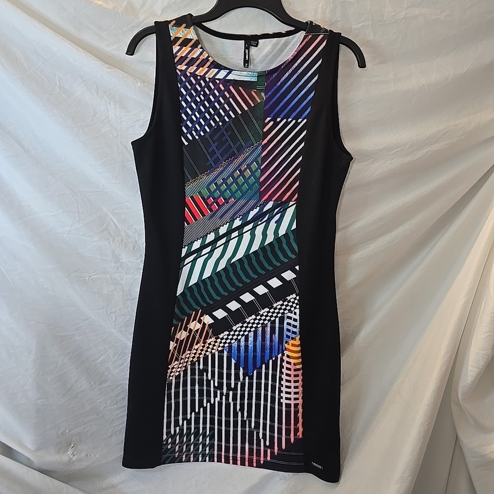 Smash Sleeveless Geometric Design Dress‎ Black/multicolor Sz M